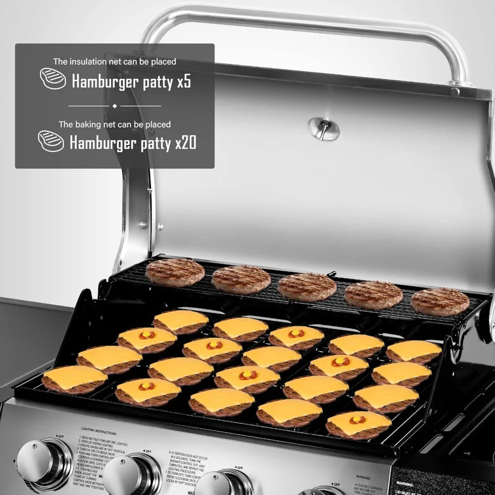 Gas Grill, BBQ 4-Burner Cabinet Style Grill Propane