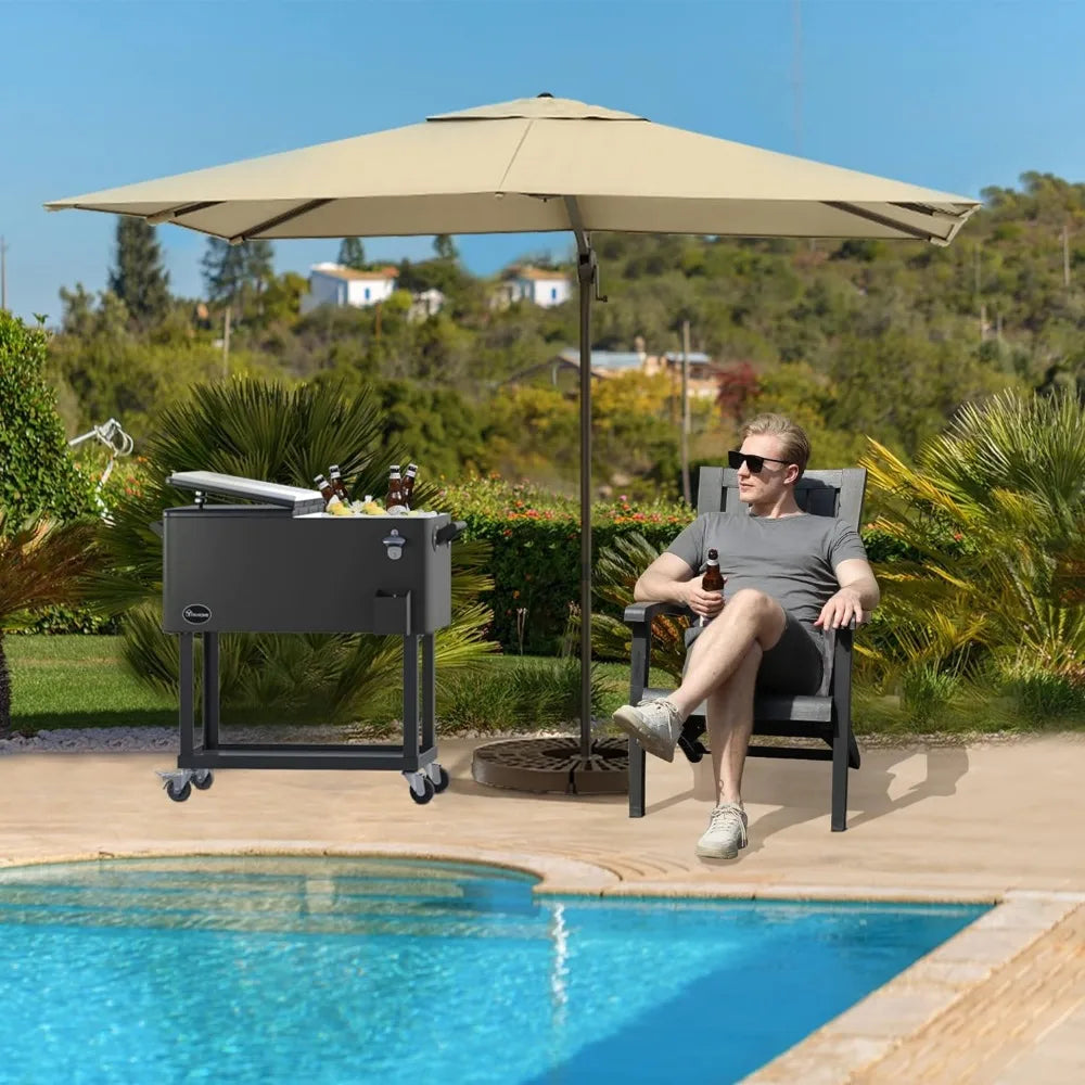 Patio Cooler Cart, for Beverage, Cooler Cart with Bottle Opener Drainage