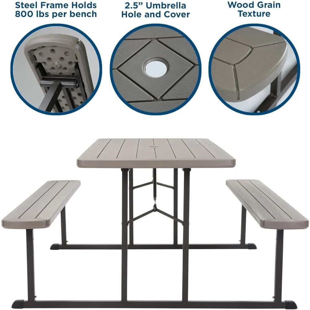 Outdoor Table with Rectangle, 6 Ft Folding Picnic Table
