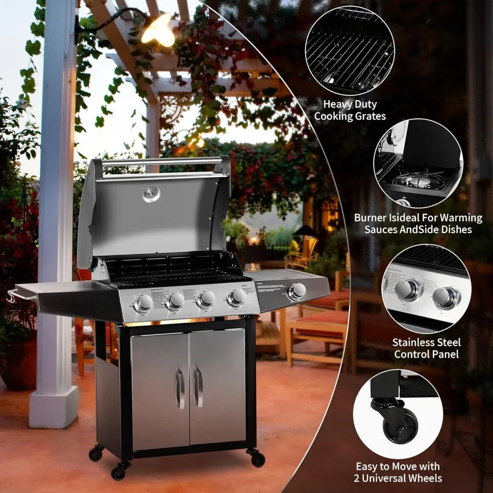 Gas Grill, BBQ 4-Burner Cabinet Style Grill Propane