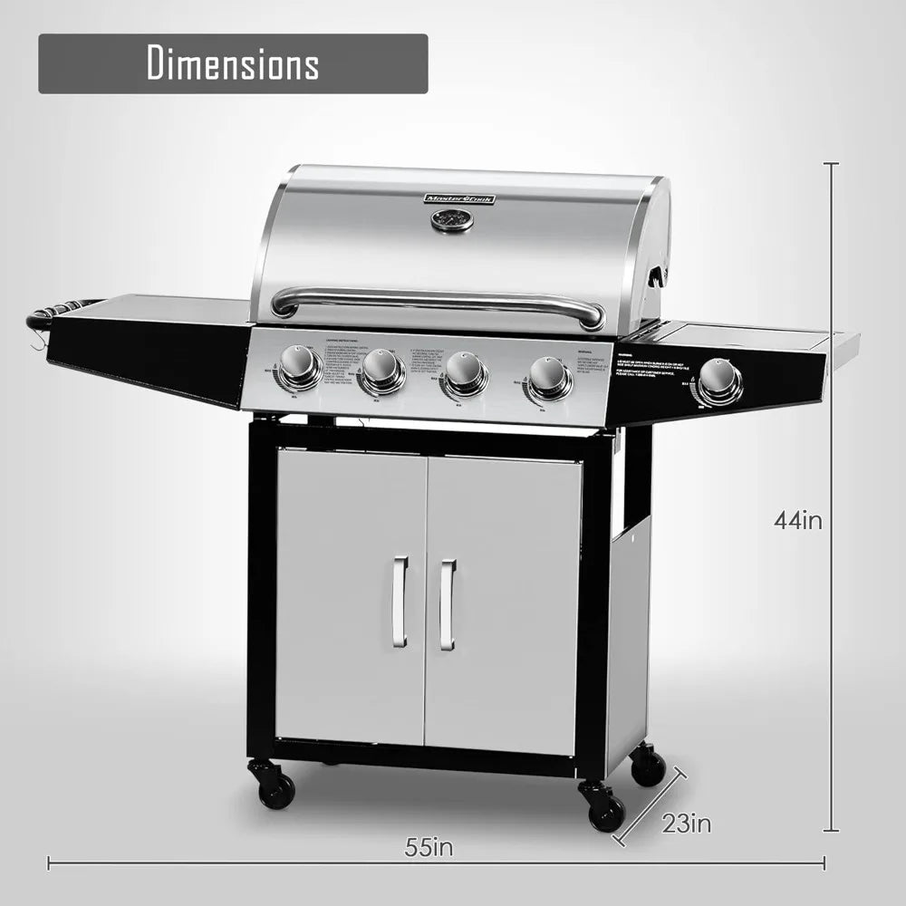 Gas Grill, BBQ 4-Burner Cabinet Style Grill Propane
