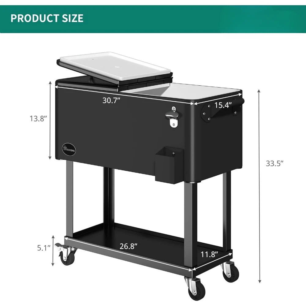 Patio Cooler Cart, for Beverage, Cooler Cart with Bottle Opener Drainage