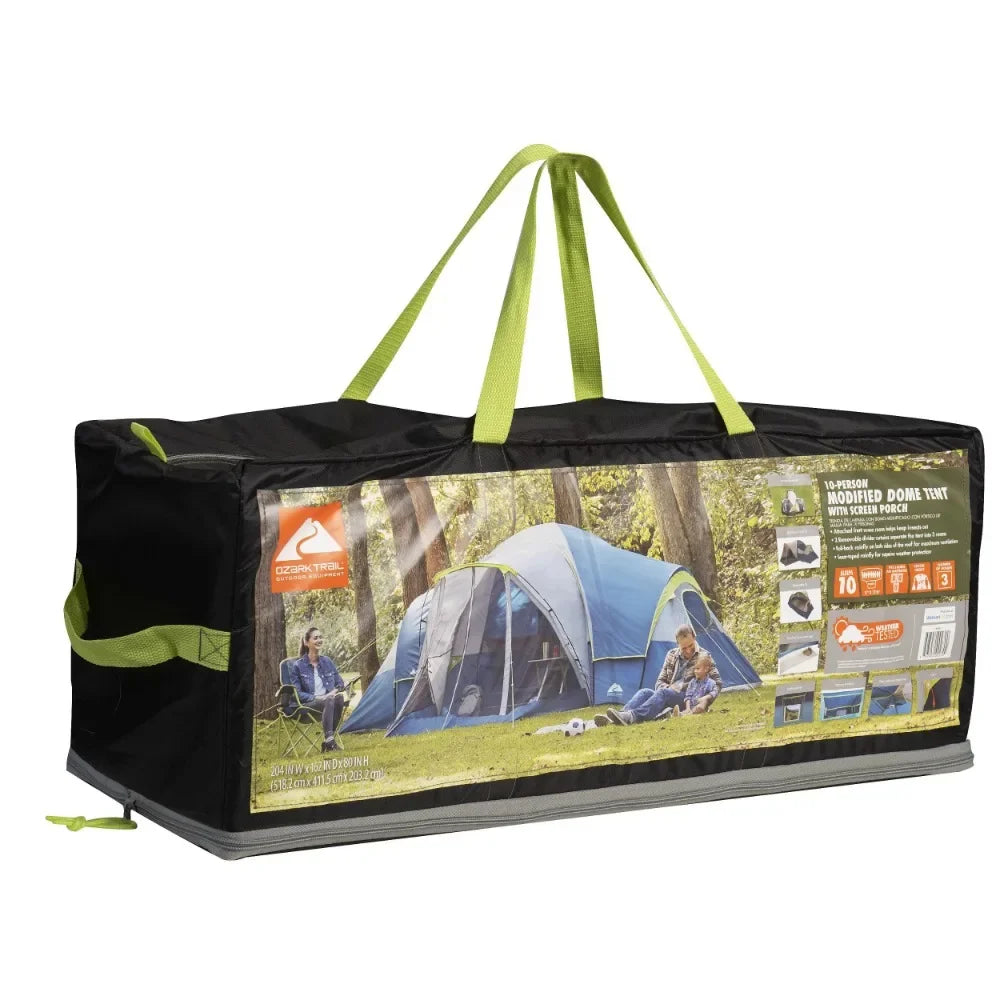 Ozark Trail 10-Person Family Camping Tent With 3 Rooms and Screen Porch