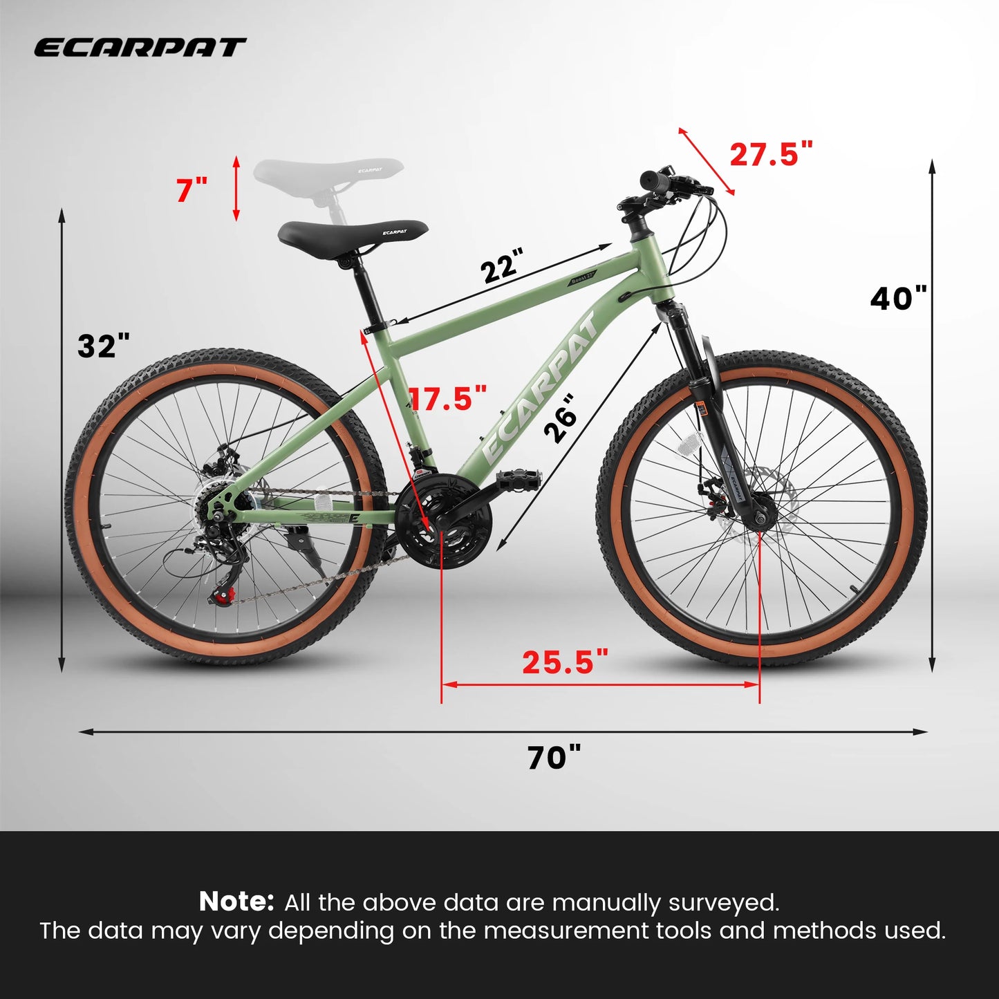 Mountain Bike 27.5 Inch Wheel, 21-Speed 17.5" Steel Frame, Mens Womens