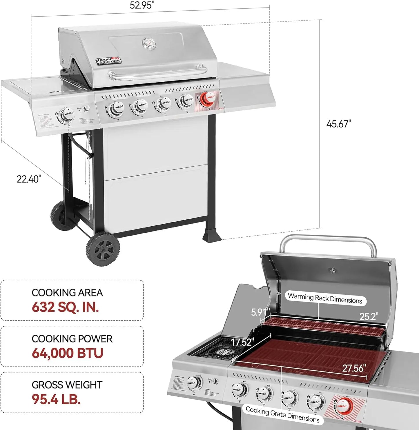 Royal Gourmet GA5401T 5-Burner BBQ Propane Grill with Sear Burner and Side Burner, Stainless Steel Barbecue