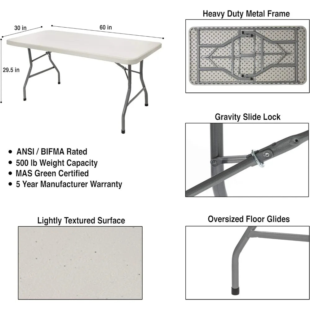 5 Foot Heavy Duty Folding Table, 30" x 60", Light Grey