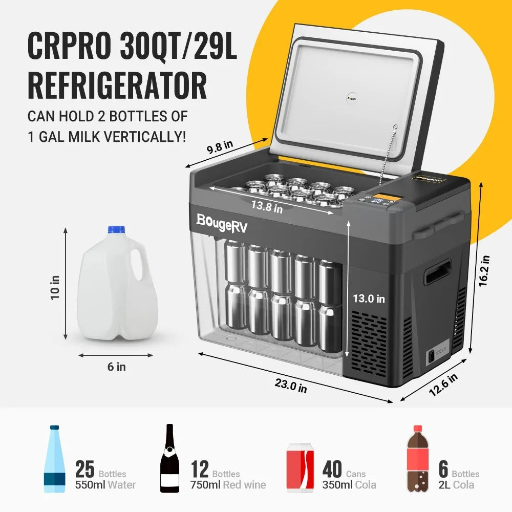 12 Volt Refrigerator, 30 Quart 12V Car Fridge, Portable Freezer (-8℉~50℉), Compressor Cooler with 12V/24 DC, 110-240 AC